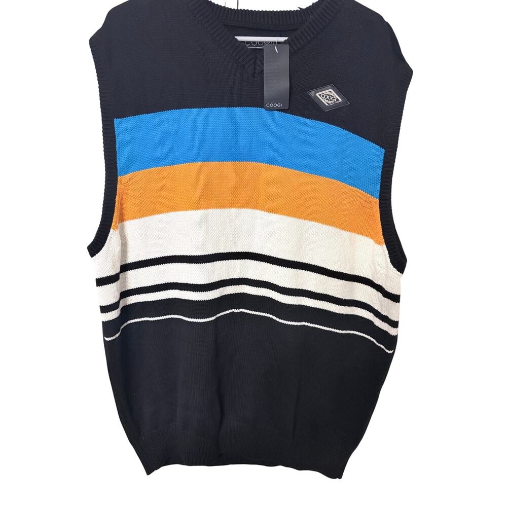 COOGI Men's Sleeveless Knit Sweater Vest NWT Black Stripe